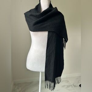 Classic Black Fringed Wrap 100% Cashmere Scarf